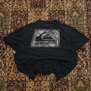 VTG 00s‎ Quiksilver logo graphic double sided navy blue surfwear tee shirt XL